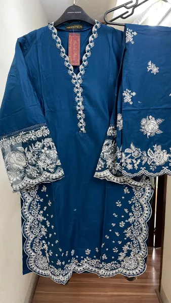 Pakistani Original Hayat Stitched Cotton Co-ords 2 Pcs _ Deep Sea Blue 